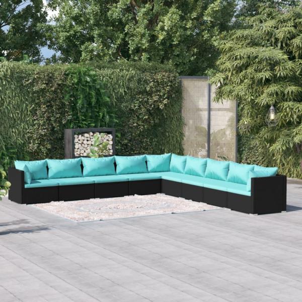 ARDEBO.de - 9-tlg. Garten-Lounge-Set mit Kissen Poly Rattan Schwarz