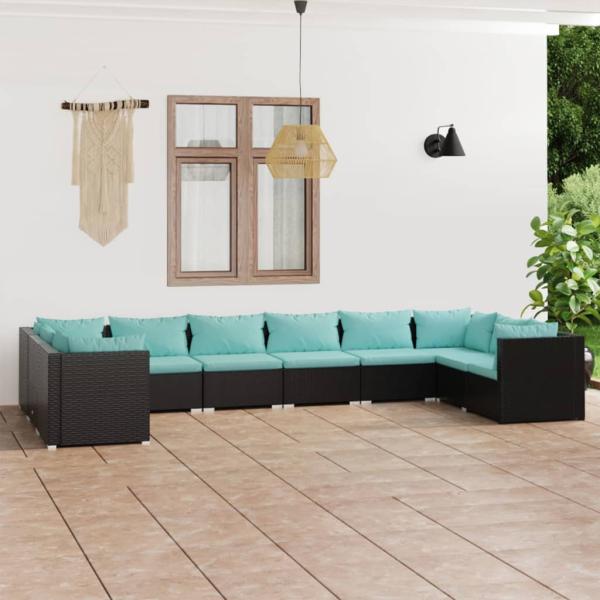 ARDEBO.de - 10-tlg. Garten-Lounge-Set mit Kissen Poly Rattan Schwarz
