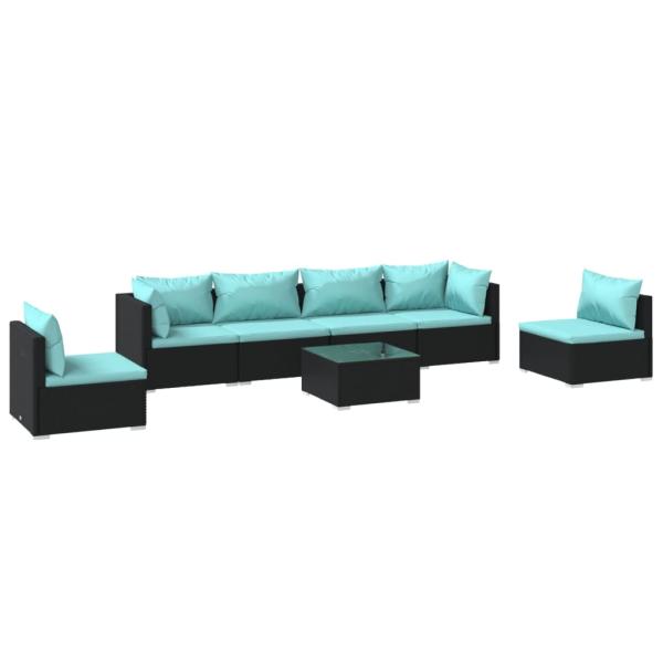7-tlg. Garten-Lounge-Set mit Kissen Poly Rattan Schwarz