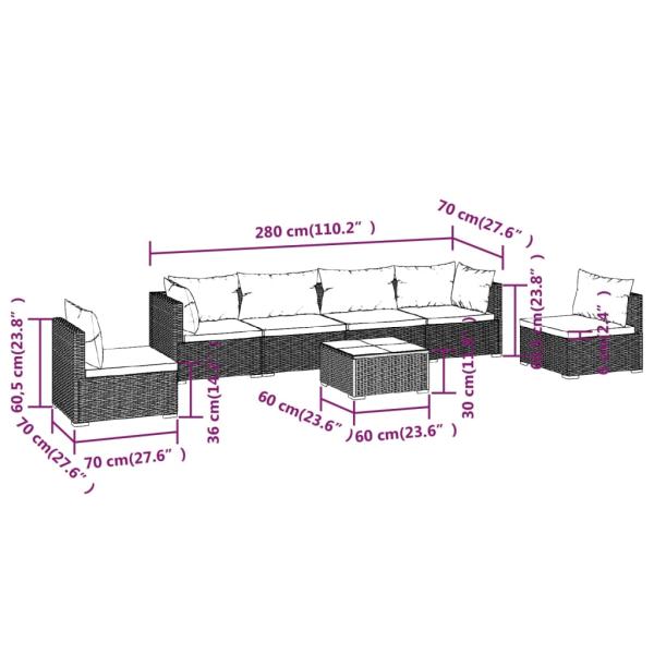 7-tlg. Garten-Lounge-Set mit Kissen Poly Rattan Schwarz