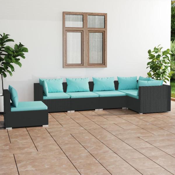 ARDEBO.de - 6-tlg. Garten-Lounge-Set mit Kissen Poly Rattan Schwarz