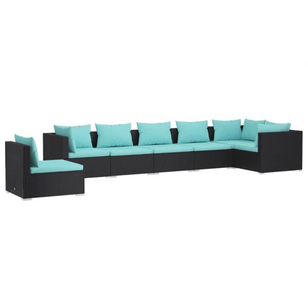 7-tlg. Garten-Lounge-Set mit Kissen Poly Rattan Schwarz