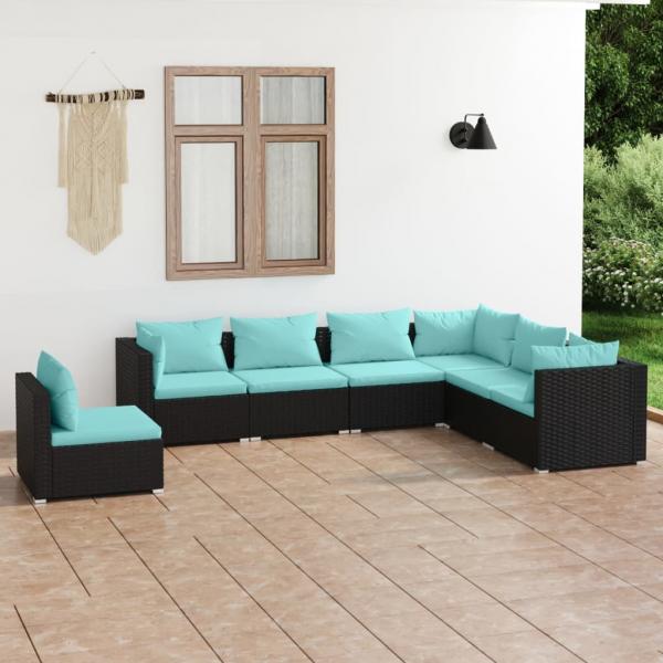 ARDEBO.de - 7-tlg. Garten-Lounge-Set mit Kissen Poly Rattan Schwarz