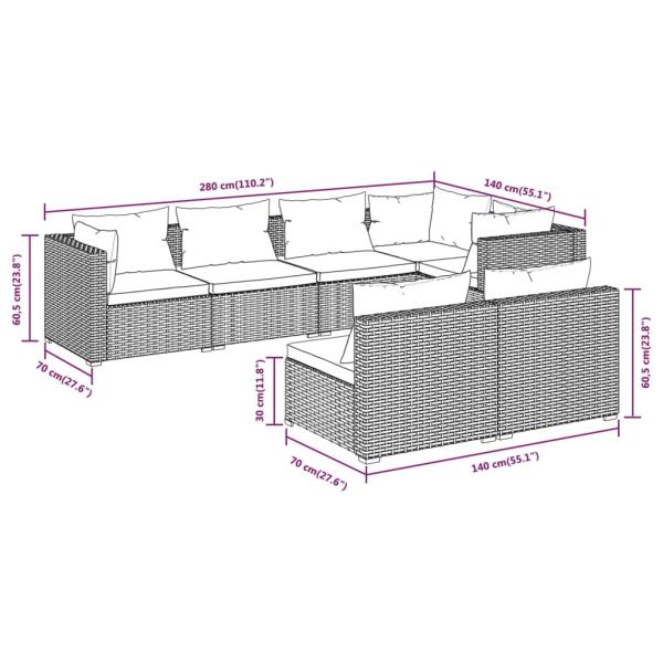 7-tlg. Garten-Lounge-Set mit Kissen Schwarz Poly Rattan