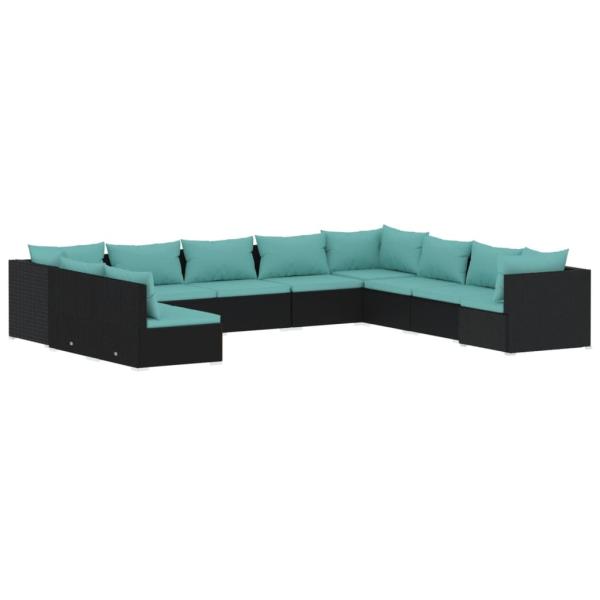 10-tlg. Garten-Lounge-Set mit Kissen Schwarz Poly Rattan