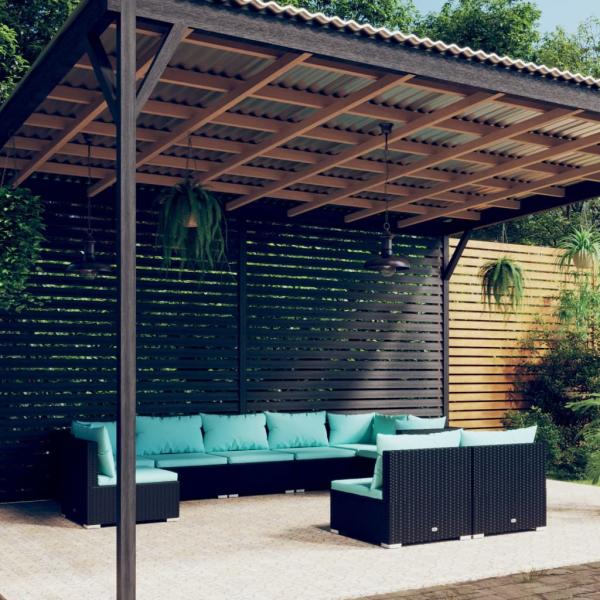 ARDEBO.de - 9-tlg. Garten-Lounge-Set mit Kissen Poly Rattan Schwarz