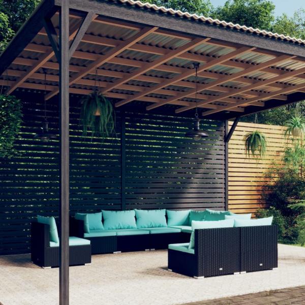 ARDEBO.de - 9-tlg. Garten-Lounge-Set mit Kissen Poly Rattan Schwarz
