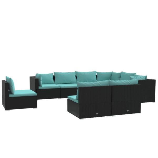 9-tlg. Garten-Lounge-Set mit Kissen Poly Rattan Schwarz