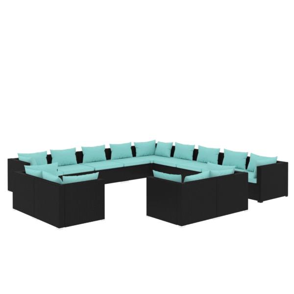 13-tlg. Garten-Lounge-Set mit Kissen Schwarz Poly Rattan