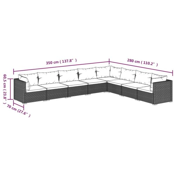 8-tlg. Garten-Lounge-Set mit Kissen Poly Rattan Schwarz