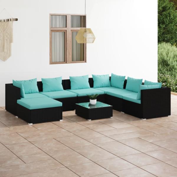 ARDEBO.de - 8-tlg. Garten-Lounge-Set mit Kissen Poly Rattan Schwarz