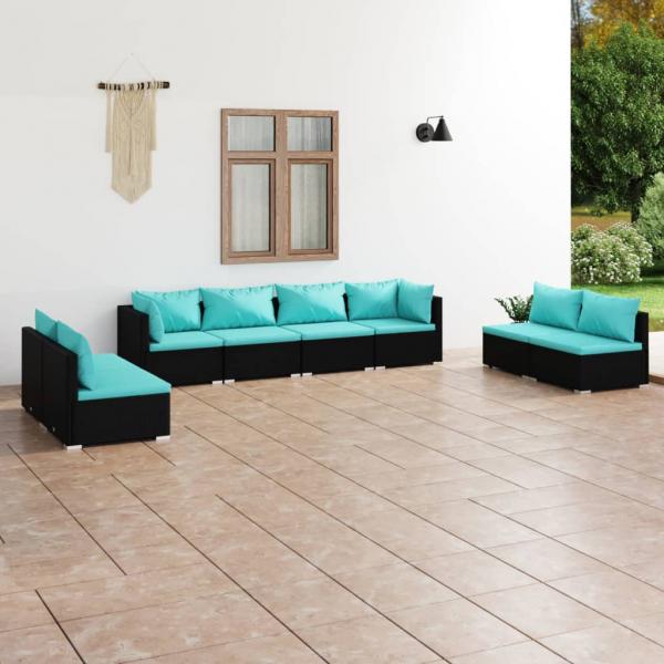 ARDEBO.de - 8-tlg. Garten-Lounge-Set mit Kissen Poly Rattan Schwarz