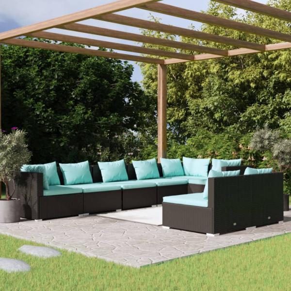 ARDEBO.de - 8-tlg. Garten-Lounge-Set mit Kissen Schwarz Poly Rattan