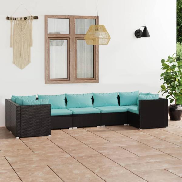 ARDEBO.de - 7-tlg. Garten-Lounge-Set mit Kissen Poly Rattan Schwarz