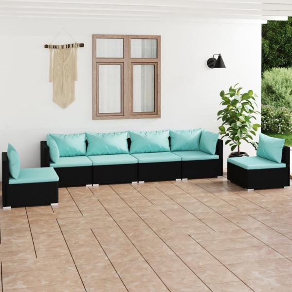 ARDEBO.de - 6-tlg. Garten-Lounge-Set mit Kissen Poly Rattan Schwarz