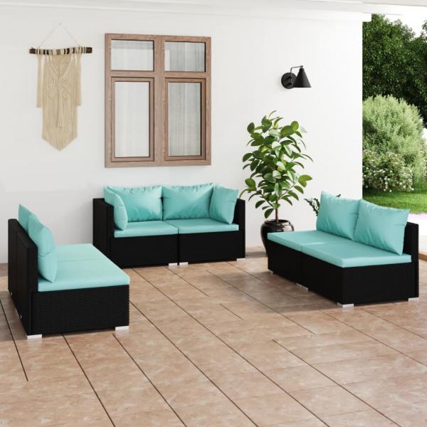 ARDEBO.de - 6-tlg. Garten-Lounge-Set mit Kissen Poly Rattan Schwarz