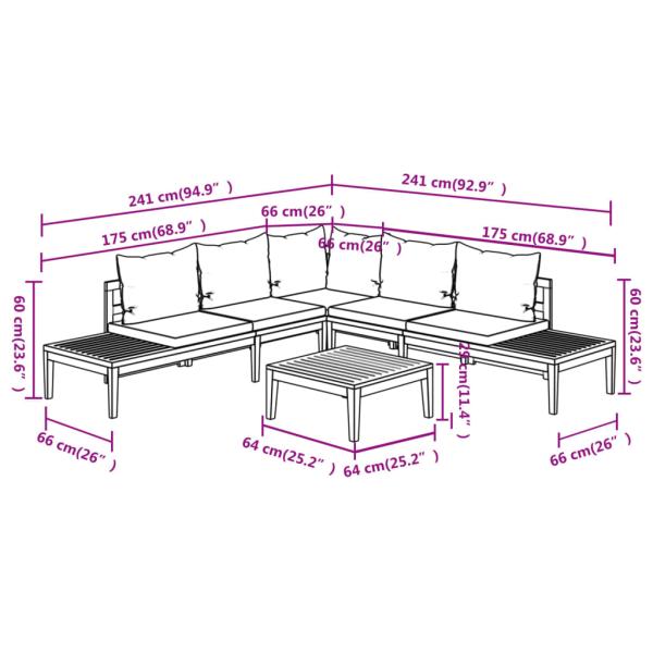 4-tlg. Garten-Lounge-Set mit Dunkelgrauen Kissen Akazienholz
