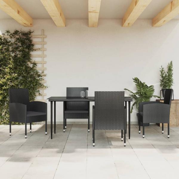 ARDEBO.de - 5-tlg. Garten-Essgruppe Schwarz Poly Rattan und Stahl