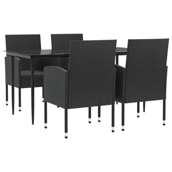 5-tlg. Garten-Essgruppe Schwarz Poly Rattan und Stahl