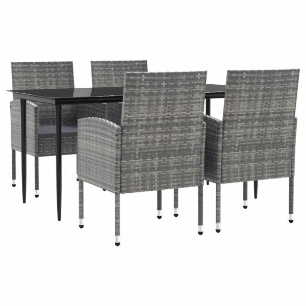 5-tlg. Garten-Essgruppe Grau und Schwarz Poly Rattan und Stahl
