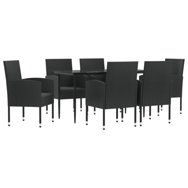 7-tlg. Garten-Essgruppe Schwarz Poly Rattan und Stahl