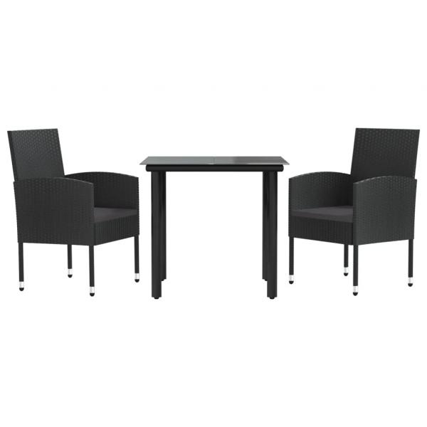 3-tlg. Garten-Essgruppe Schwarz Poly Rattan und Stahl