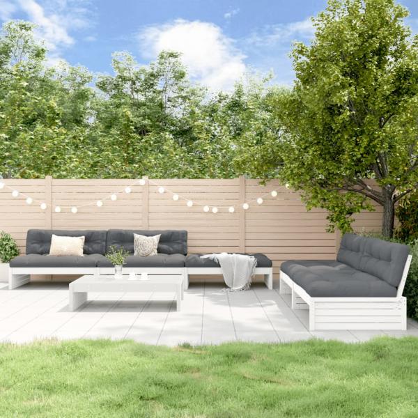 ARDEBO.de - 6-tlg. Garten-Lounge-Set mit Kissen Weiß Massivholz