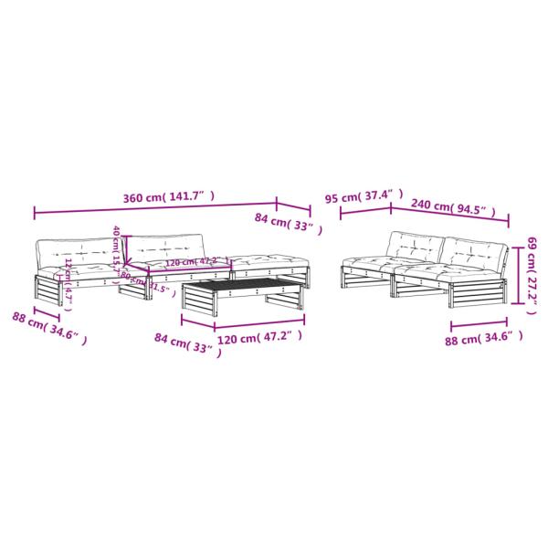 6-tlg. Garten-Lounge-Set mit Kissen Schwarz Massivholz