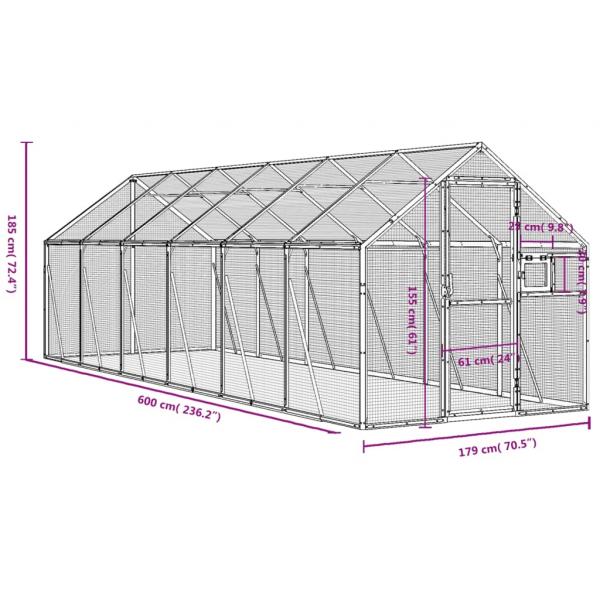 Voliere Silbern 1,79x6x1,85 m Aluminium