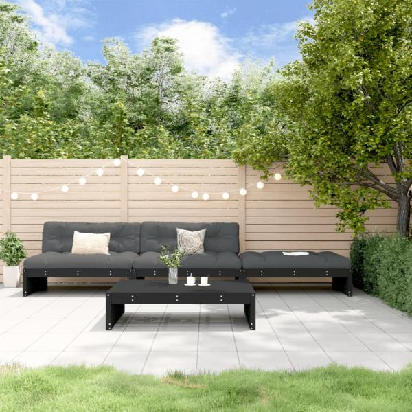 ARDEBO.de - 4-tlg. Garten-Lounge-Set mit Kissen Schwarz Massivholz