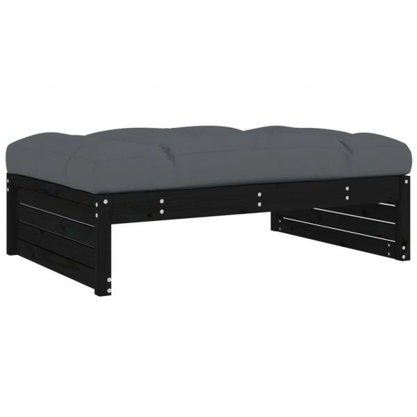 4-tlg. Garten-Lounge-Set mit Kissen Schwarz Massivholz