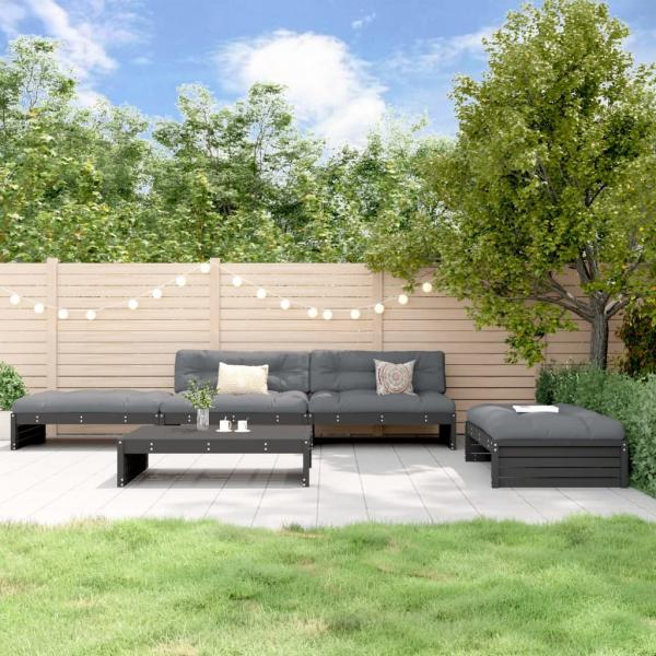 ARDEBO.de - 5-tlg. Garten-Lounge-Set mit Kissen Schwarz Massivholz