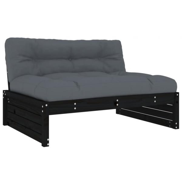 5-tlg. Garten-Lounge-Set mit Kissen Schwarz Massivholz