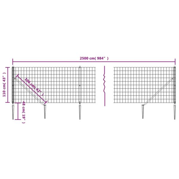 Maschendrahtzaun mit Bodenhülsen Anthrazit 1,1x25 m