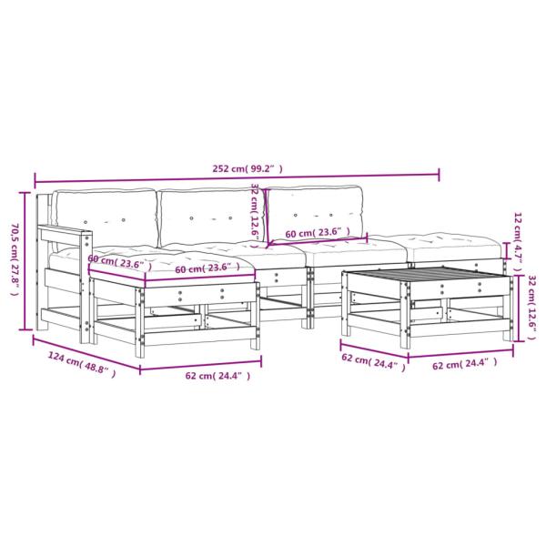6-tlg. Garten-Lounge-Set mit Kissen Schwarz Massivholz