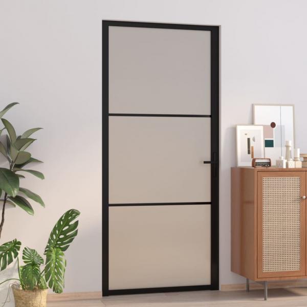ARDEBO.de - Innentür 93x201,5 cm Schwarz Mattglas und Aluminium