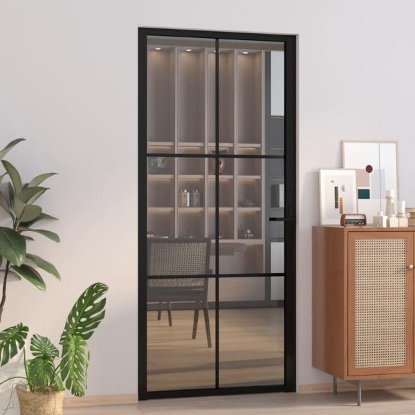 ARDEBO.de - Innentür 93x201,5 cm Schwarz ESG-Glas und Aluminium