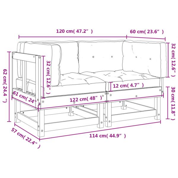 Ecksofas mit Kissen 2 Stk. Massivholz Kiefer