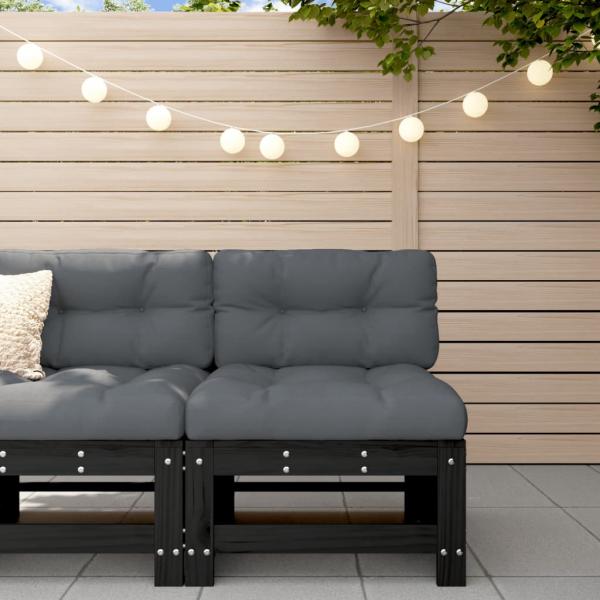 ARDEBO.de - Mittelsofa mit Kissen Schwarz Massivholz Kiefer