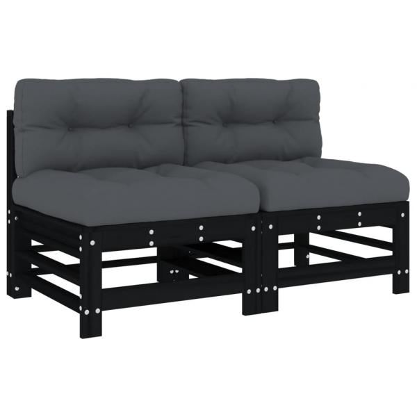 Mittelsofas mit Kissen 2 Stk. Schwarz Massivholz Kiefer