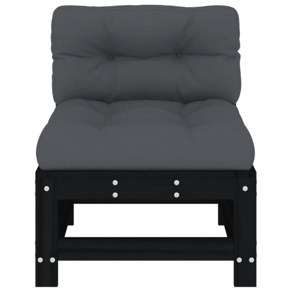 Mittelsofas mit Kissen 2 Stk. Schwarz Massivholz Kiefer