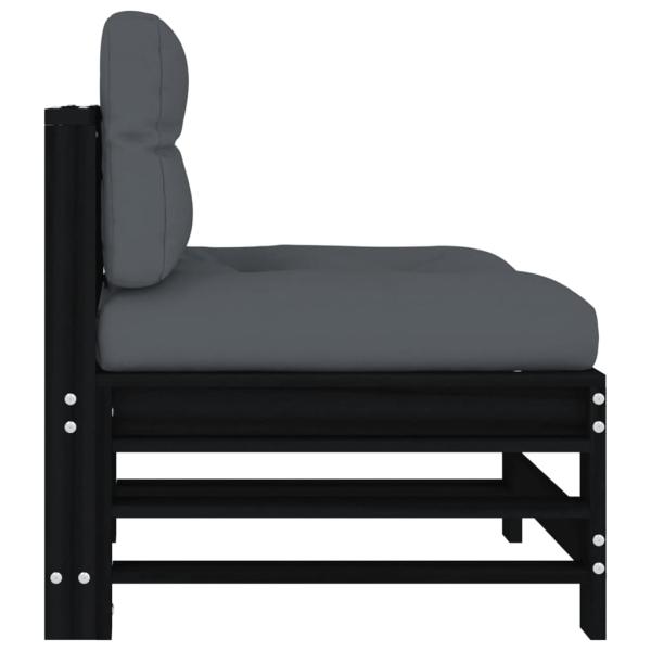 Mittelsofas mit Kissen 2 Stk. Schwarz Massivholz Kiefer