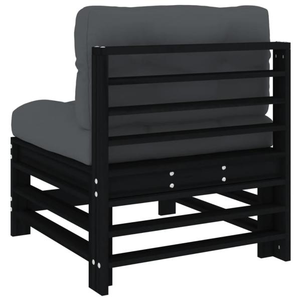 Mittelsofas mit Kissen 2 Stk. Schwarz Massivholz Kiefer