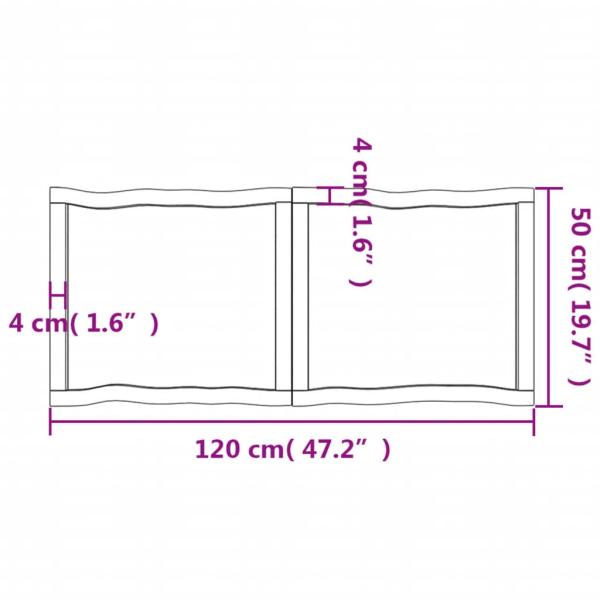 Tischplatte 120x50x(2-4) cm Massivholz Unbehandelt Baumkante