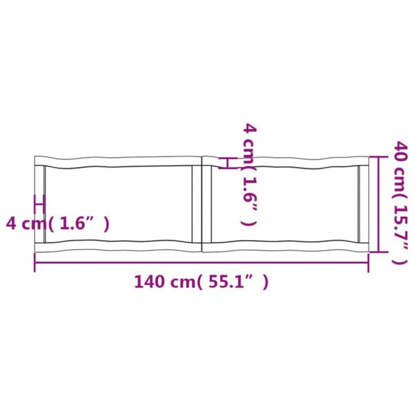 Tischplatte 140x40x(2-6) cm Massivholz Unbehandelt Baumkante