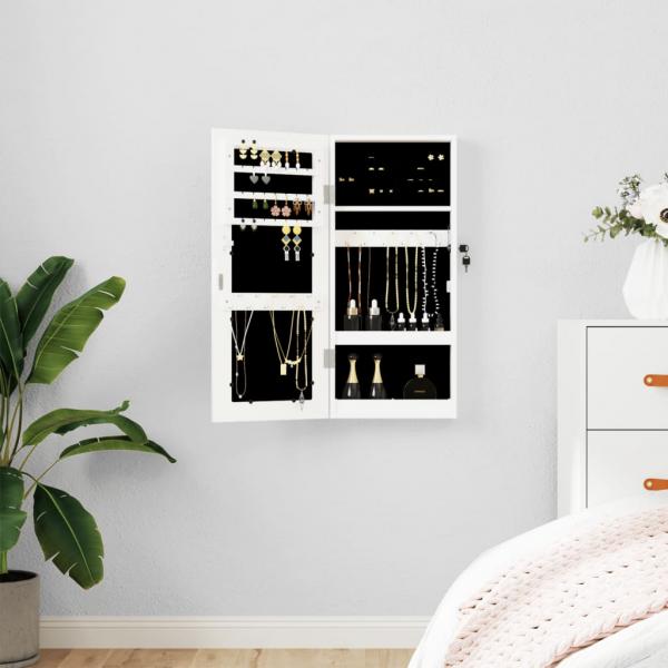 ARDEBO.de - Schmuckschrank mit Spiegel Wandmontage Weiß 30x8,5x67 cm