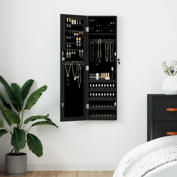 ARDEBO.de - Schmuckschrank mit Spiegel Wandmontage Schwarz 30x8,5x106 cm