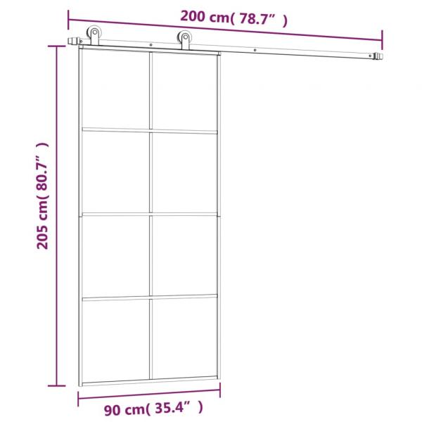 Schiebetür mit Beschlag 90x205 cm ESG-Glas & Aluminium