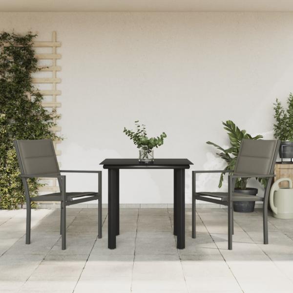 ARDEBO.de - 3-tlg. Garten-Essgruppe Schwarz Stahl und Textilene