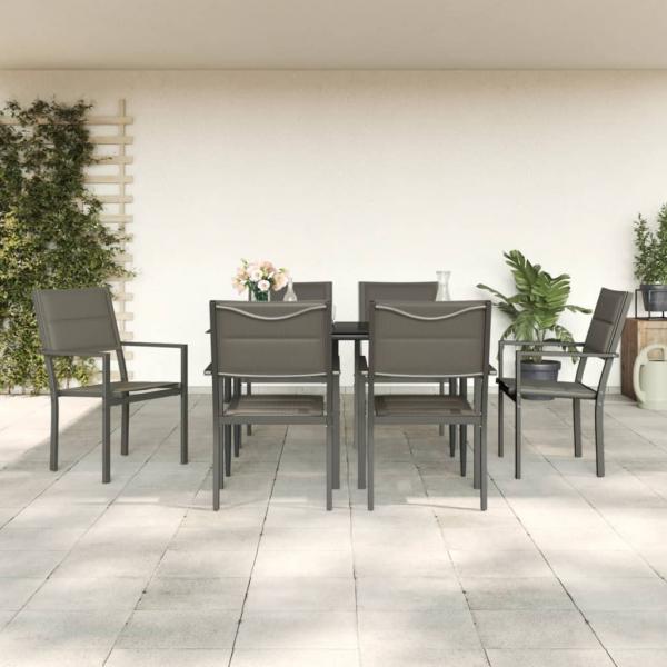 ARDEBO.de - 7-tlg. Garten-Essgruppe Schwarz Stahl und Textilene
